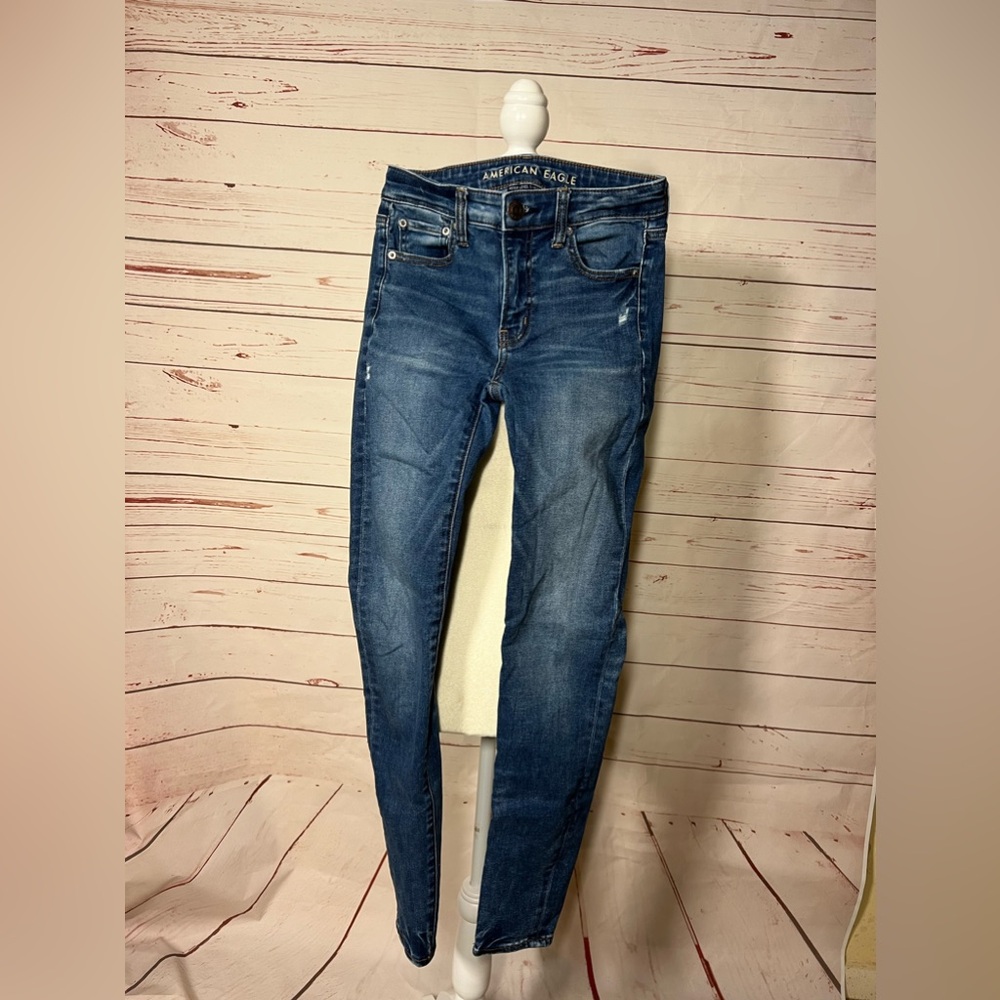 Dark blue American Eagle jeans, with tiny rips (skinny jeans)